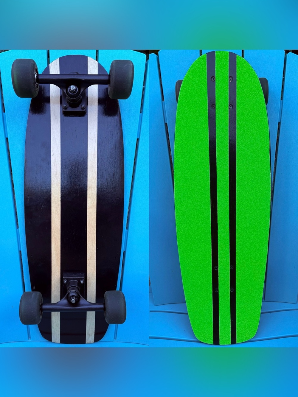 Vintage 1980s Refurbished Complete Skateboard 10.0” x 30” - Custom Grip Tape Job